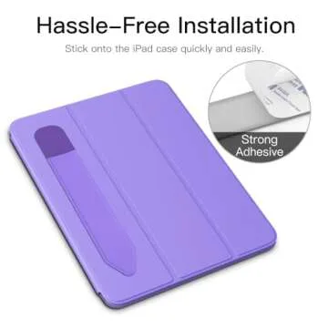 MoKo Pencil Holder Sticker Fit Apple Pencil Pro, Apple Pencil (USB-C), Apple Pencil 1st/2nd Generation, Elastic Pencil Pocket Pouch Adhesive Sleeve Attached to iPad Case for Stylus Pens, Purple