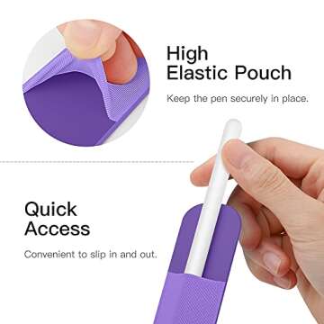 MoKo Pencil Holder Sticker Fit Apple Pencil Pro, Apple Pencil (USB-C), Apple Pencil 1st/2nd Generation, Elastic Pencil Pocket Pouch Adhesive Sleeve Attached to iPad Case for Stylus Pens, Purple