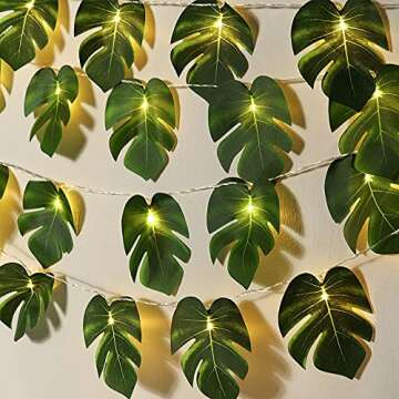 RECUTMS 20LED Monstera Leaf String Lights, Tropical Artificial Rattan Palm Leaves Wall Hanging Vine ...