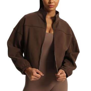 Aoxjox Women's Cotton Short Jackets with Fleece Oversized Warm Autumn Winter Long Sleeve Cloud Jacke...