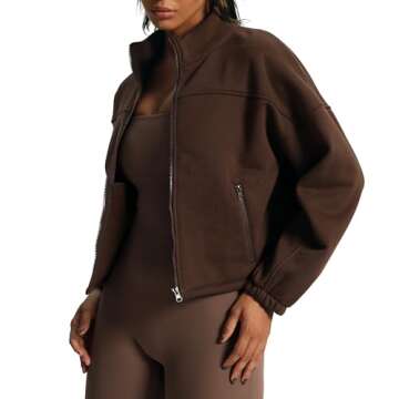 Aoxjox Women's Cotton Short Jackets with Fleece Oversized Warm Autumn Winter Long Sleeve Cloud Jacket (Fudge Coffee, X-Small)