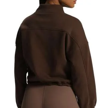 Aoxjox Women's Cotton Short Jackets with Fleece Oversized Warm Autumn Winter Long Sleeve Cloud Jacket (Fudge Coffee, X-Small)