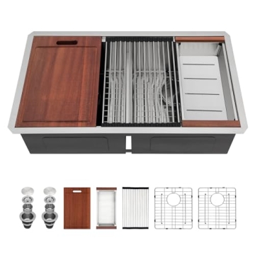 Sarlai 33 Kitchen Sink Undermount Double Bowl - 33x19 Inch Undermount Kitchen Sink Double Bowl 50/50...