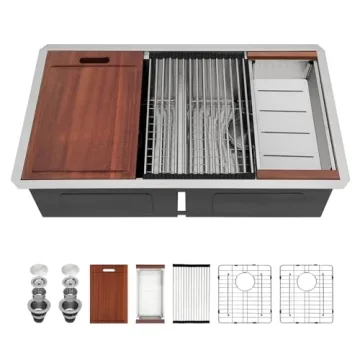 Sarlai 33 Kitchen Sink Undermount Double Bowl - 33x19 Inch Undermount Kitchen Sink Double Bowl 50/50...