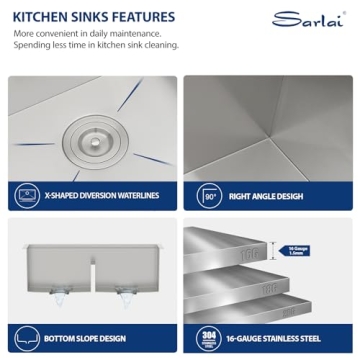 Sarlai 33 Kitchen Sink Undermount Double Bowl 16 Gauge