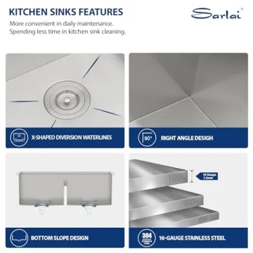 Sarlai 33 Kitchen Sink Undermount Double Bowl 16 Gauge