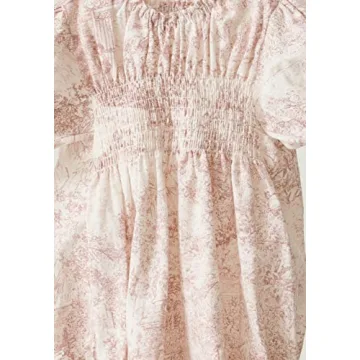 Baby Pink Linen Cotton Dress Puffed Sleeves Floral 3-6M