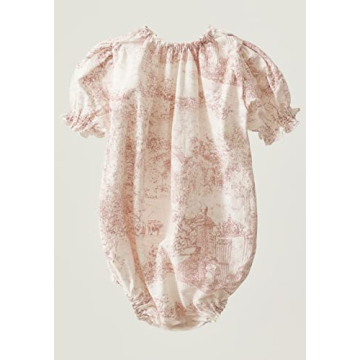 Baby Pink Linen Cotton Dress Puffed Sleeves Floral 3-6M
