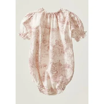 Baby Pink Linen Cotton Dress Puffed Sleeves Floral 3-6M