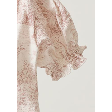 Baby Pink Linen Cotton Dress Puffed Sleeves Floral 3-6M