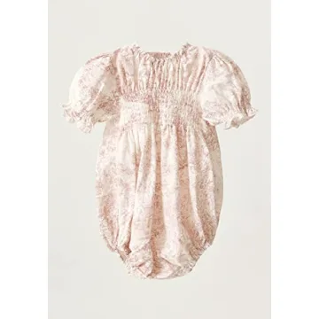 Baby Pink Linen Cotton Dress Puffed Sleeves Floral 3-6M