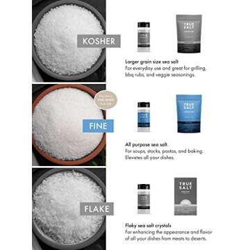 True Salt Fine Grain Salt - All Natural Gourmet Sea Salt - Perfect for Keto, BBQs, Grilling, Pasta, Sauces, Soups, Baking, Rubs, Steak, Chicken, Vegetables, Seafood, Bread, and Popcorn - 16 oz bag
