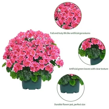 QIANYUN 20" UV Resistant Artificial Geraniums for Decor