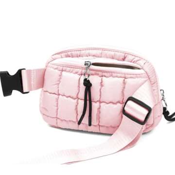 Quilted Puffer Belt Bag Waist Fanny Packs Lightweight Crossbody Bag with Adjustable Strap for Workou...