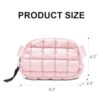 Quilted Puffer Belt Bag Waist Fanny Packs Lightweight Crossbody Bag with Adjustable Strap for Workout Running Traveling Hiking 8042 Light Pink