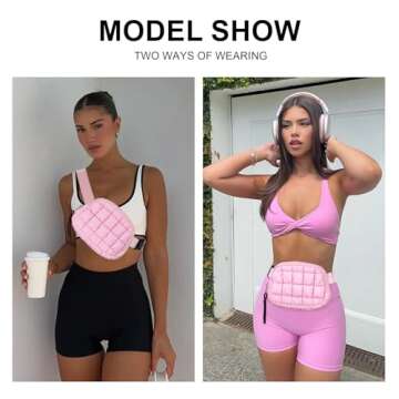 Quilted Puffer Belt Bag Waist Fanny Packs Lightweight Crossbody Bag with Adjustable Strap for Workout Running Traveling Hiking 8042 Light Pink