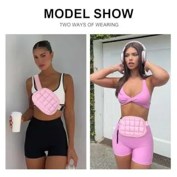 Quilted Puffer Belt Bag Waist Fanny Packs Lightweight Crossbody Bag with Adjustable Strap for Workout Running Traveling Hiking 8042 Light Pink