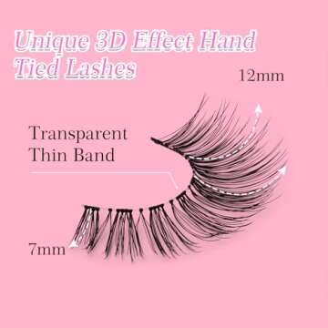 EMEDA False Eyelashes Natural Lashes Wispy 0.01mm Ultra Thin Band 12mm Pestañas Postizas Naturales Cat Eye 10 Pairs Invisible Clear Band 3D Demi Wispies Short Fake Eye Lashes Strips Handmade (005)