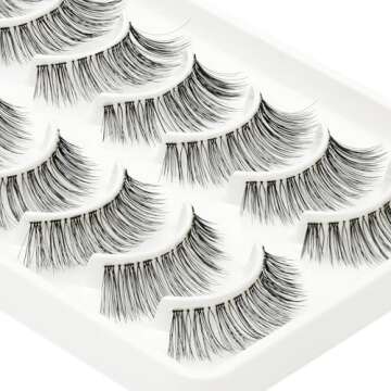 EMEDA False Eyelashes Natural Lashes Wispy 0.01mm Ultra Thin Band 12mm Pestañas Postizas Naturales Cat Eye 10 Pairs Invisible Clear Band 3D Demi Wispies Short Fake Eye Lashes Strips Handmade (005)