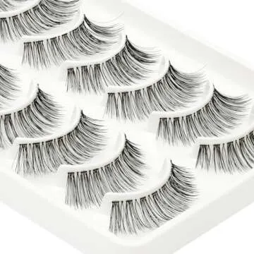 EMEDA False Eyelashes Natural Lashes Wispy 0.01mm Ultra Thin Band 12mm Pestañas Postizas Naturales Cat Eye 10 Pairs Invisible Clear Band 3D Demi Wispies Short Fake Eye Lashes Strips Handmade (005)