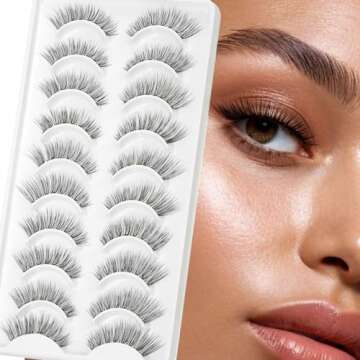 EMEDA False Eyelashes Natural Lashes Wispy 0.01mm Ultra Thin Band 12mm Pestañas Postizas Naturales Cat Eye 10 Pairs Invisible Clear Band 3D Demi Wispies Short Fake Eye Lashes Strips Handmade (005)