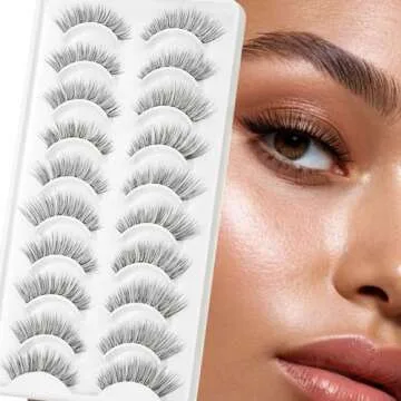 EMEDA False Eyelashes Natural Lashes Wispy 0.01mm Ultra Thin Band 12mm Pestañas Postizas Naturales Cat Eye 10 Pairs Invisible Clear Band 3D Demi Wispies Short Fake Eye Lashes Strips Handmade (005)