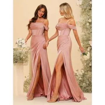 Clothfun Women's Satin Mermaid Bridesmaid Dress with Slit