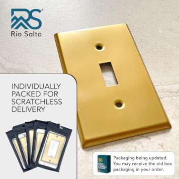 Rio Salto BRASS Metal Toggle Gold Outlet Cover or Light Switch Cover Wall Plate, 10-Pack STANDARD SI...