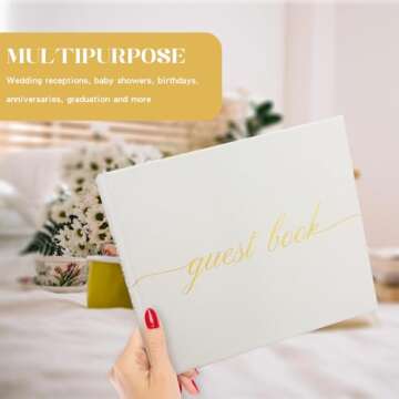 ZICPERY Elegant Wedding Guest Book - Perfect for Wedding Receptions, Baby Showers, Birthdays and Special Events - Polaroid Guest Book with 110 Lined Pages for Sign-in and Photos -Hardcover (White)
