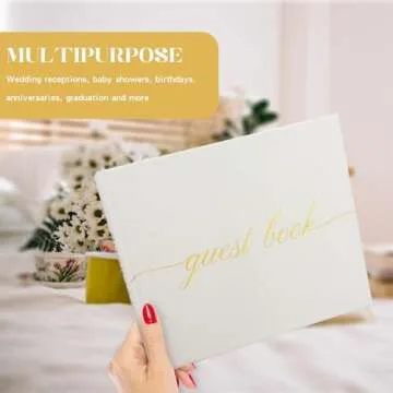 ZICPERY Elegant Wedding Guest Book - Perfect for Wedding Receptions, Baby Showers, Birthdays and Special Events - Polaroid Guest Book with 110 Lined Pages for Sign-in and Photos -Hardcover (White)