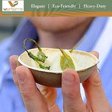 Verterra Compostable Palm Leaf Bowl 3.5 inch Round Disposable Dipping Bowls, Heavy Duty, Eco-Friendly, Sustainable Dinnerware for Weddings, Events, Parties 01-01-10R (25 Pack)