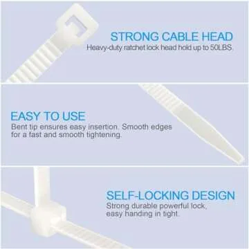 Mezzo Cable Zip Ties Heavy Duty 12 Inch（100 Pack）, Durable Plastic Wire Ties with 50 Pounds Tensile Strength, Self-Locking UV Resistant White Nylon Zip Ties for Indoor and Outdoor