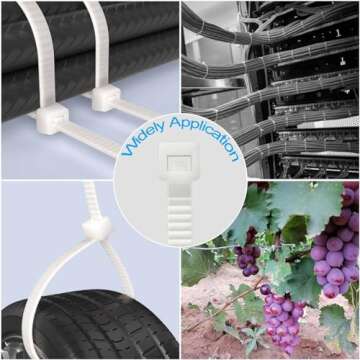 Mezzo Cable Zip Ties Heavy Duty 12 Inch（100 Pack）, Durable Plastic Wire Ties with 50 Pounds Tensile Strength, Self-Locking UV Resistant White Nylon Zip Ties for Indoor and Outdoor