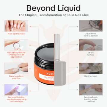 Modelones Solid Nail Glue Gel, 30g Solid Nail Glue for Press On Nails, Nail Tips and Acrylic Nails, Solid Gel Nail Glue, Long-Lasting Strong Adhesion Solid Gel Nail Art DIY Home, Need UV Light Cured
