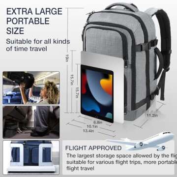 Dinictis 40L Travel Backpack Carry on Flight Approved, Backpack Suitcase for Travel, Personal Item Travel Bag fits 17 inch Laptop- Grey