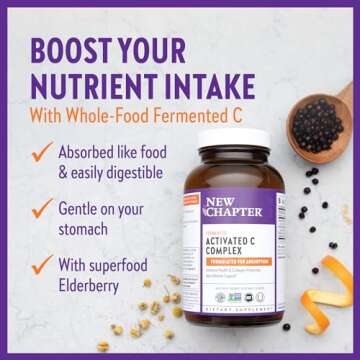 New Chapter Fermented Activated C Complex, Rich in Vitamin C for Immune Health, Collagen Protection + Adrenal Support, Made with Organic Herbs, Non-GMO, 180 Count