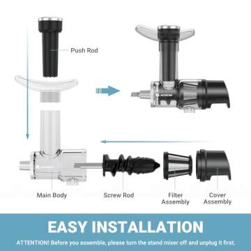 Masticating Juicer Attachment for All Model KitchenAid Stand Mixer, AAOBOSI Cold Press Juicer Attachment w/Clean Brush, as Kitchen Aid Slow Juicer Attachment and Accessories (Black)