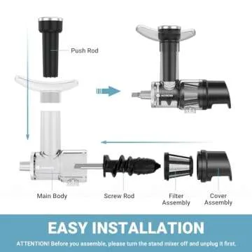 Masticating Juicer Attachment for All Model KitchenAid Stand Mixer, AAOBOSI Cold Press Juicer Attachment w/Clean Brush, as Kitchen Aid Slow Juicer Attachment and Accessories (Black)