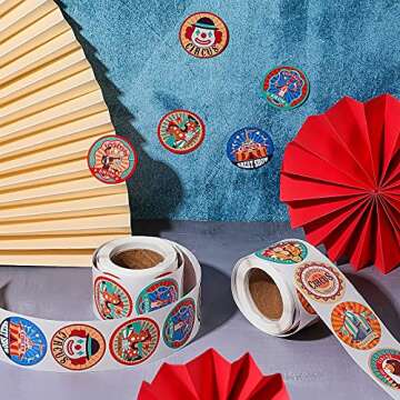 Zonon 500 Pieces Carnival Stickers Circus Party Stickers Carnival Animal Clown Sticker Carnival Themed Party Favors for Envelope Seals Goodie Bags Birthday Party Decoration, 12 Styles