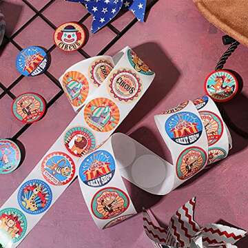 Zonon 500 Pieces Carnival Stickers Circus Party Stickers Carnival Animal Clown Sticker Carnival Themed Party Favors for Envelope Seals Goodie Bags Birthday Party Decoration, 12 Styles