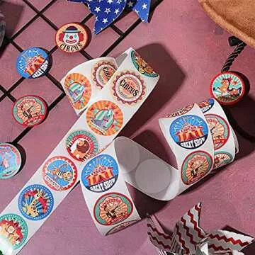 Zonon 500 Pieces Carnival Stickers Circus Party Stickers Carnival Animal Clown Sticker Carnival Themed Party Favors for Envelope Seals Goodie Bags Birthday Party Decoration, 12 Styles