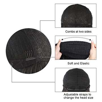 Vigorous Black Wig with Bangs Long Wavy Wig for Women Heat Resistant Synthetic Wigs Natural Looking for Daily Party Use