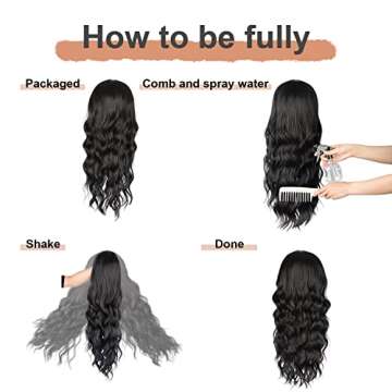 Vigorous Black Wig with Bangs Long Wavy Wig for Women Heat Resistant Synthetic Wigs Natural Looking for Daily Party Use