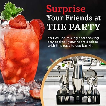 Highball & Chaser 13-Piece Cocktail Shaker Set with Stand