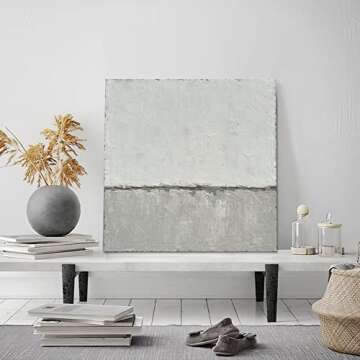 NANKAI Abstract Canvas Wall Art Hand-Painted Grey Minimalist Painting on Canvas White Acrylic Painting Original Modern Home Decor Wall Ready to Hang 24x24 inch