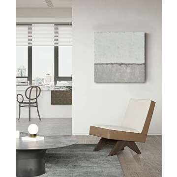 NANKAI Abstract Canvas Wall Art Hand-Painted Grey Minimalist Painting on Canvas White Acrylic Painting Original Modern Home Decor Wall Ready to Hang 24x24 inch