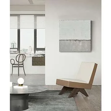 NANKAI Abstract Canvas Wall Art Hand-Painted Grey Minimalist Painting on Canvas White Acrylic Painting Original Modern Home Decor Wall Ready to Hang 24x24 inch