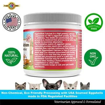 Calcium for Dogs and Cats - Fine Eggshell Powder - Strong Hip & Joint Supplement for Dogs and Cats- Dietary Supplement - No Additives - Pet's Friend Eggshellent Calcium 6oz