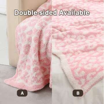 bearberry Fuzzy Leopard Knitted Throw Blanket Soft Cozy Warm Microfiber Blanket for Couch Sofa Bed Travel (Pink/Cream, 50"x60")