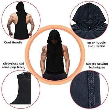 Mens Sleeveless Hoodie Fitness Vest - Stylish Black Workout Tank Top with Pocket